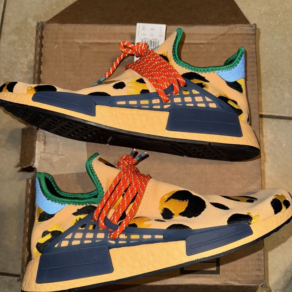 Adidas Men Size 13 Pharrell x NMD Human Race Animal Print HP3221 Pulse Amber New